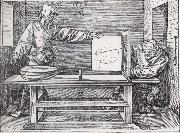Jacopo de Barbari Man Drawing a lute with the monogram of the artist from the Manual of Measure-ment oil on canvas